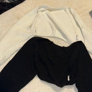 Women's Black and White cropped cardigan set